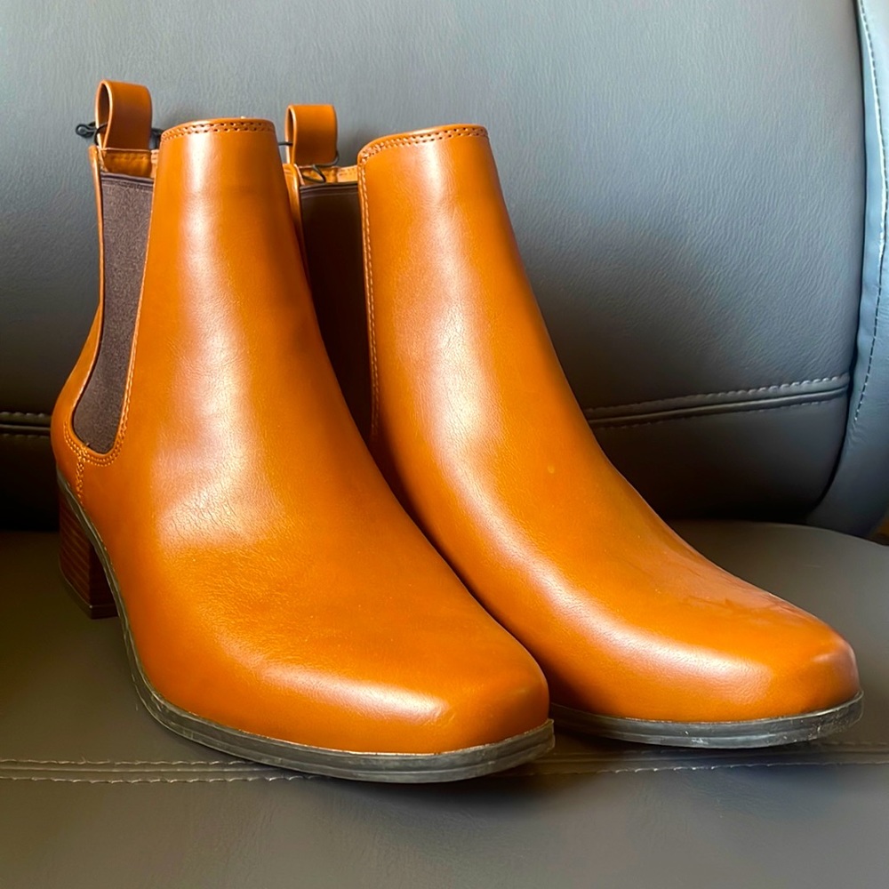 Tan leather booties.  Size 10